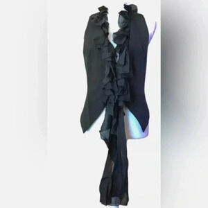 Elizabeth and James Women Black Vest Dramatic Romantic Ruffle Detail Medium EUC